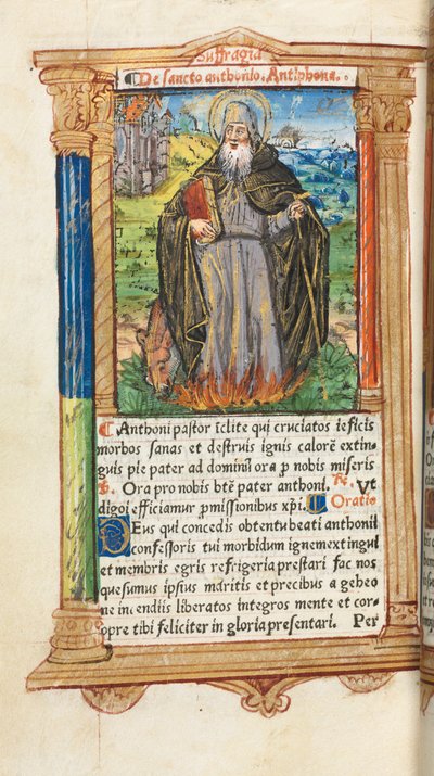 Printed Book of Hours Use of Rome: fol. 104v, St. Anthony Abbot by Guillaume Le Rouge