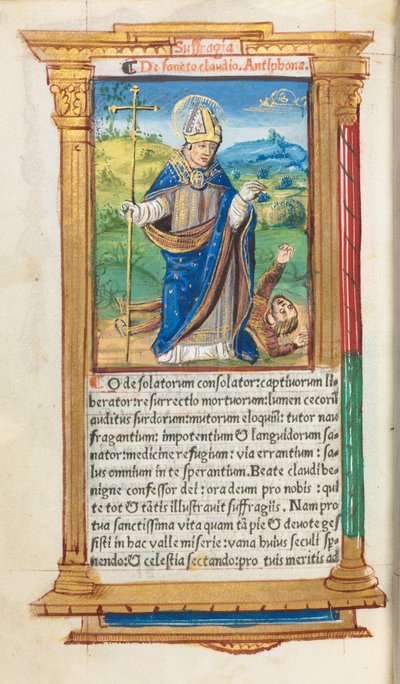 Printed Book of Hours Use of Rome: fol. 105v, St. Claude as Bishop, 1510 by Guillaume Le Rouge
