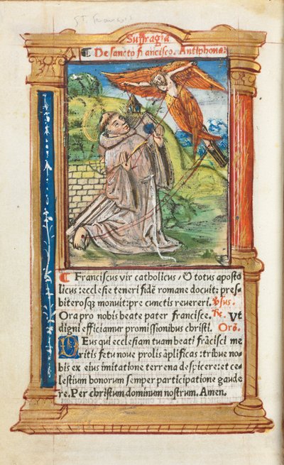 Printed Book of Hours Use of Rome: fol. 106v, St. Francis of Assisi, 1510 by Guillaume Le Rouge