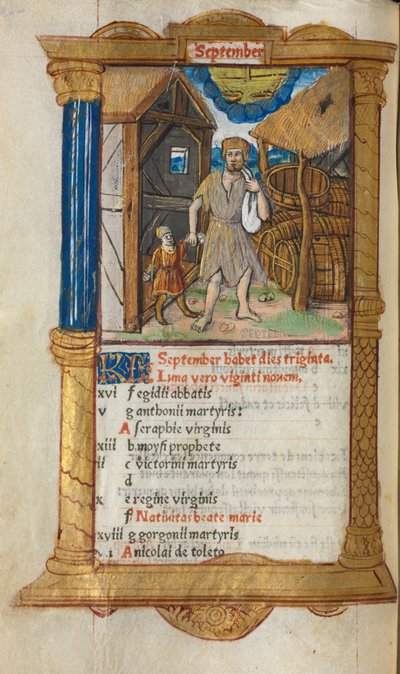 Printed Book of Hours Use of Rome: September Calendar Illustration by Guillaume Le Rouge