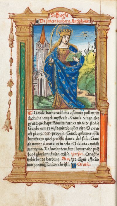 Printed Book of Hours Use of Rome: fol. 110v, St. Barbara, 1510 by Guillaume Le Rouge