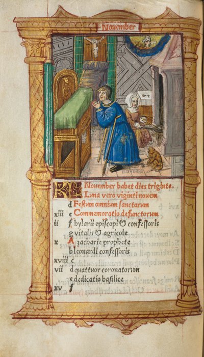 Printed Book of Hours Use of Rome: November Calendar Page by Guillaume Le Rouge