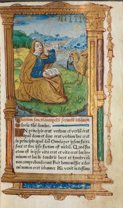 Printed Book of Hours Use of Rome: fol. 17r, St. John on Patmos, 1510 by Guillaume Le Rouge