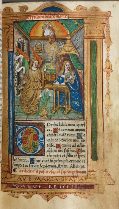 Printed Book of Hours Use of Rome: fol. 25r, The Annunciation by Guillaume Le Rouge