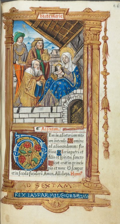 Printed Book of Hours Use of Rome: fol. 38r, Adoration of the Magi by Guillaume Le Rouge