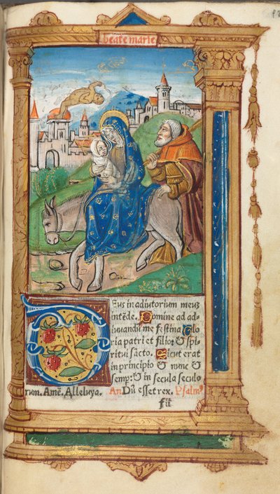 Printed Book of Hours Use of Rome: fol. 42r, Flight into Egypt, 1510 by Guillaume Le Rouge