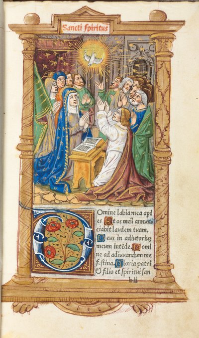 Printed Book of Hours Use of Rome: fol. 58r, Pentecost by Guillaume Le Rouge