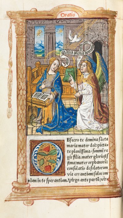 Printed Book of Hours Use of Rome: fol. 60v, The Annunciation, 1510 by Guillaume Le Rouge