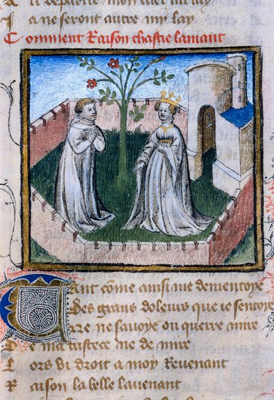 Representation of a couple of lovers near a rose, miniature in 