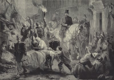 Louis Napoleon visiting the Paris barricades on horseback on the night of 3 December 1851 by Gustav Bartsch