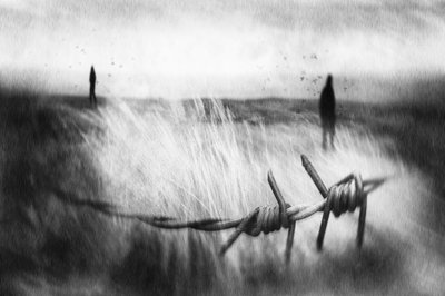 Distant Figures Barbed Wire by Gustav Davidsson
