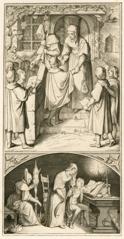 Martin Luther as a Schoolboy, He is Singing in Front of the Door of Ursula Cotta in Eisenach for a Little Bread by Gustav Ferdinand Leopold Konig