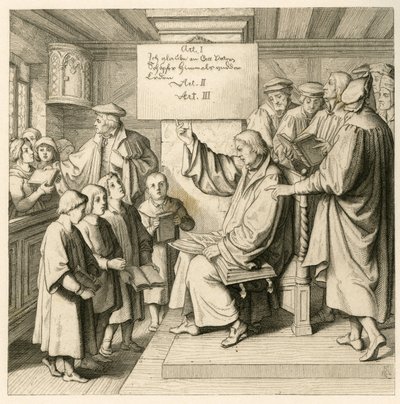 Martin Luther at School with Lots of Children, Because the Religion Lessons are Very Important for Him, on the Right Some Teachers by Gustav Ferdinand Leopold Konig