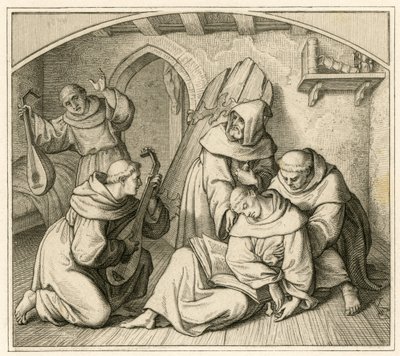 Martin Luther is Unconscious in His Monastery Cell, Together with Other Monks Playing Lute by Gustav Ferdinand Leopold Konig
