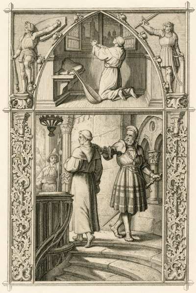 Martin Luther prays before meeting the emperor; Luther meets the knight George von Frundsberg by Gustav Ferdinand Leopold Konig