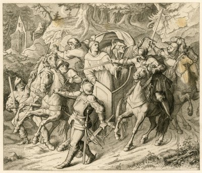 The kidnapping of Martin Luther on his return journey - 1521 - by Hauptmann von Berlepsch and Burkhard Hund, due to the bull of excommunication and the emperor