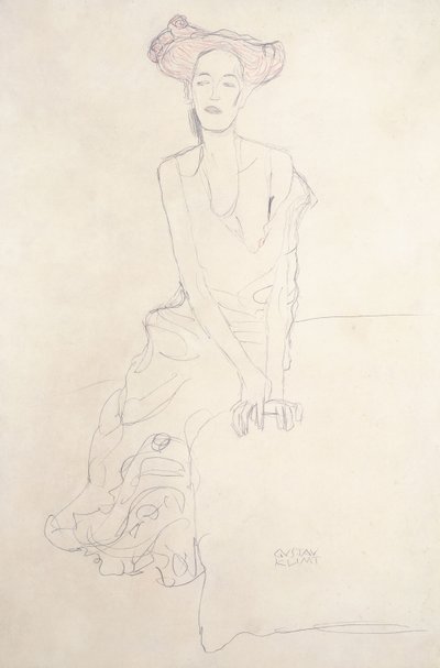 Young Woman Supporting Herself with Her Hands by Gustav Klimt