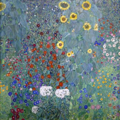 Cottage garden with sun flowers by Gustav Klimt
