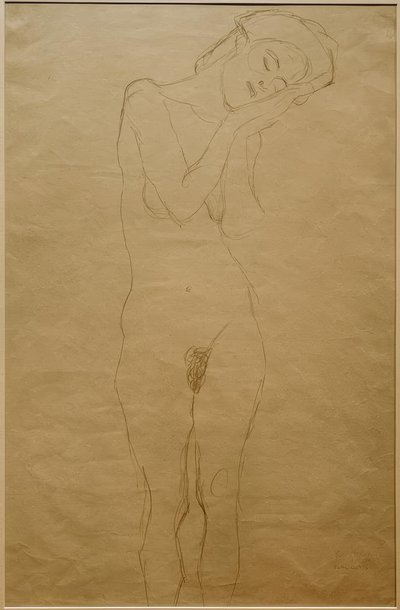 Female Nude from the Front with Hands on Cheeks by Gustav Klimt