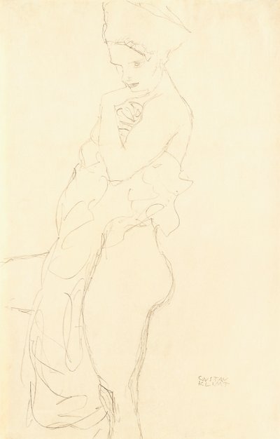 Nude Standing Left, Holding a Towel to the Body by Gustav Klimt
