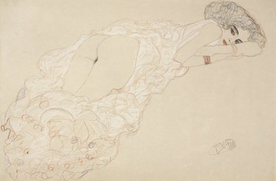 Reclining Nude Lying on Her Stomach and Facing Right by Gustav Klimt