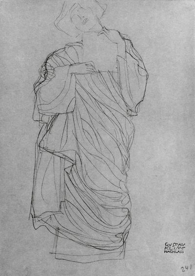 Robed Standing Woman Holding Card by Gustav Klimt
