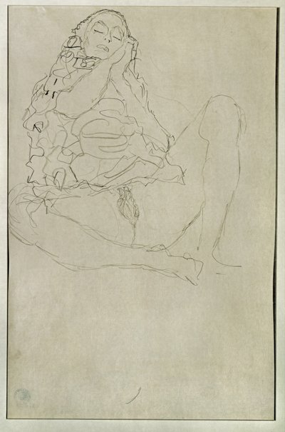 Sitting Half-Nude with Closed Eyes by Gustav Klimt