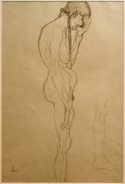 Standing Old Woman in Profile to the Right, Leg Study by Gustav Klimt