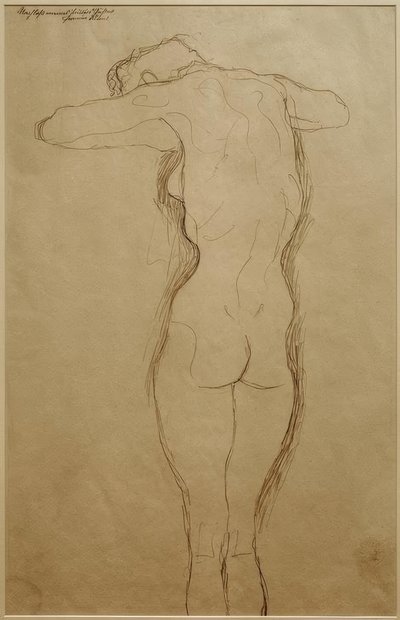 Standing Back Nude, Arms Horizontally Bent (Study) by Gustav Klimt