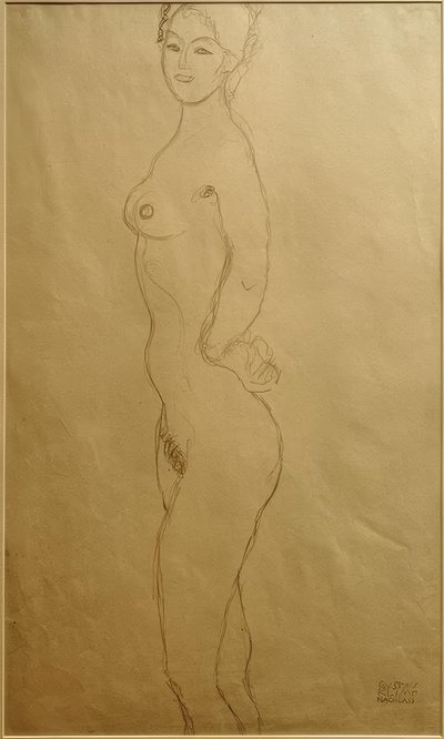 Standing Female Nude Facing Left, Hand in... by Gustav Klimt