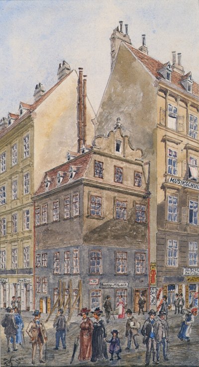 The Salzgries in Vienna (Corner of Tiefer Graben) by Gustav Korompay