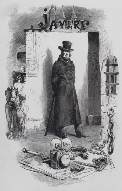 Scene from Les Miserables, by Victor Hugo: Javert, the detective by Gustave (after) Brion