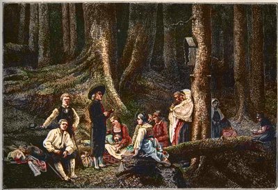 The Pilgrims from the Abbey of St. Odile - engraving by Gustave Brion (1824-77) by Gustave (after) Brion