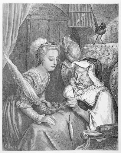The Princess and Fairy Spite, engraved by Stephane Pannemaker 1861 by Gustave (after) Dore