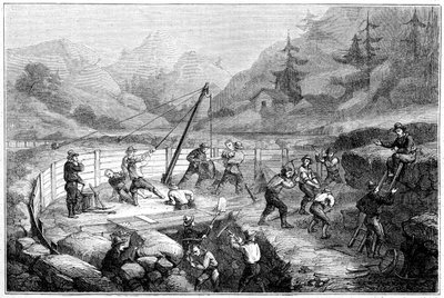 Excavating and Washing of Sands at the Bottom of a River, California by Gustave Adolphe Chassevent Bacques