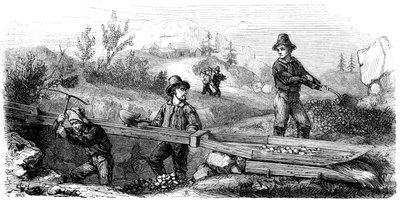 French miners working a long tom sluice, California, 19th century by Gustave Adolphe Chassevent Bacques