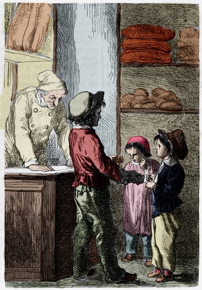 Gavroche gives bread to children - in 