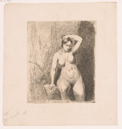Seated Naked Woman Holding Her Bun by Gustave Buschmann