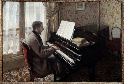 Young man playing piano by Gustave Caillebotte