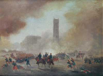 Paris Commune: fighting in front of the Tour Saint-Jacques, 1871 by Gustave Clarence Rodolphe Boulanger