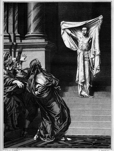 San Sebastian and the Roman Emperor Maximian Hercules (Marcus Aurelius Valerius Maximianus) (250 - 310). Engraving after a painting by Gustave Boulanger (1824-1888) presented at the Salon of 1877. by Gustave Clarence Rodolphe Boulanger