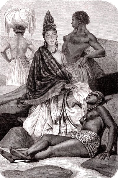 Signare, the mulatto-French African women in the Island of Goree, Senegal. 1861 by Gustave Clarence Rodolphe Boulanger