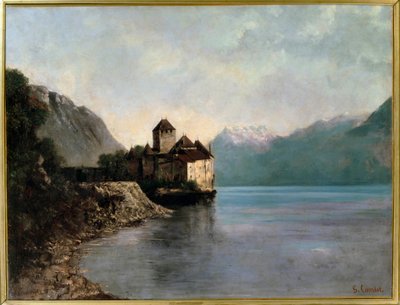 A castle on the shores of Lake Leman in Switzerland. View of the castle of Chillon by Gustave Courbet