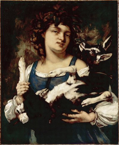 A Country Girl with a Kid by Gustave Courbet