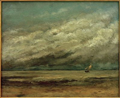 Sailing Boat Near the Coast, Stormy Sky by Gustave Courbet