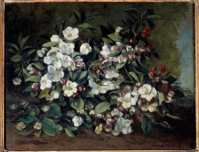Cherry blossoms or apple branches in bloom by Gustave Courbet