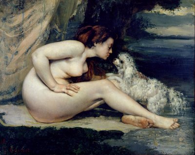 Female Nude with a Dog (Portrait of Leotine Renaude) by Gustave Courbet