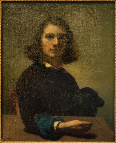 Small Portrait of the Artist with Black Dog by Gustave Courbet