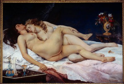 Sleep. Two naked women hugged in a bed by Gustave Courbet