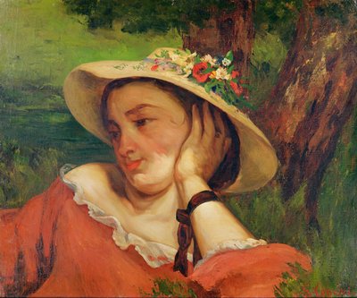 Woman in a Straw Hat with Flowers, c.1857 by Gustave Courbet